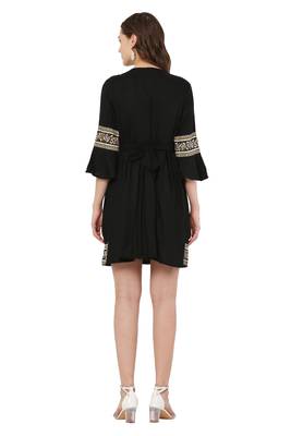 PAVONINE Black Color Rayon Fabric Printed Short Midi 2