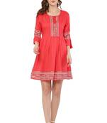 PAVONINE Gajri Color Rayon Fabric Printed Short Midi