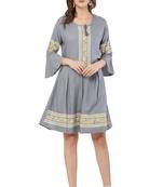 PAVONINE Grey Color Rayon Fabric Printed Short Midi