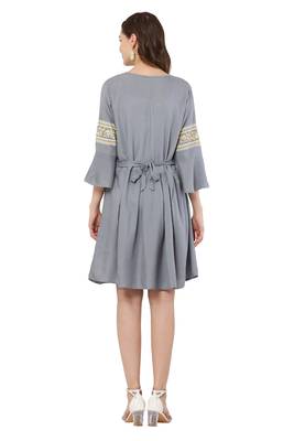 PAVONINE Grey Color Rayon Fabric Printed Short Midi 2