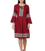 PAVONINE Maroon Color Rayon Fabric Printed Short Midi