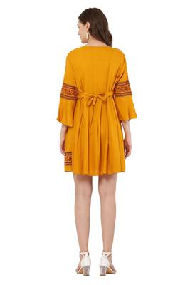 PAVONINE Mustard Color Rayon Fabric Printed Short Midi 2