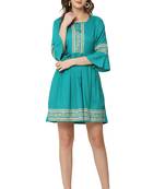 PAVONINE Rama Color Rayon Fabric Printed Short Midi