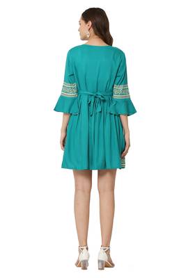 PAVONINE Rama Color Rayon Fabric Printed Short Midi 2