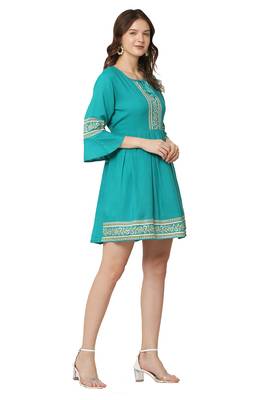 PAVONINE Rama Color Rayon Fabric Printed Short Midi 3