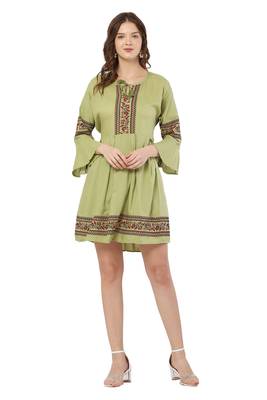 PAVONINE Pista Color Rayon Fabric Printed Short Midi 1
