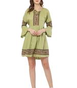 PAVONINE Pista Color Rayon Fabric Printed Short Midi