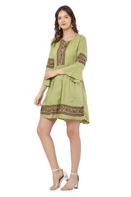 PAVONINE Pista Color Rayon Fabric Printed Short Midi 3