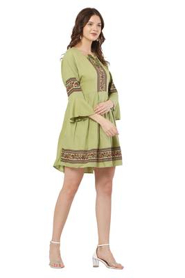 PAVONINE Pista Color Rayon Fabric Printed Short Midi 4
