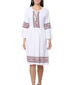 PAVONINE White Color Rayon Fabric Printed Short Midi