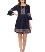 PAVONINE Navy Blue Color Rayon Fabric Printed Short Midi