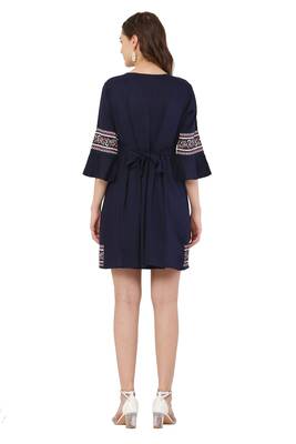 PAVONINE Navy Blue Color Rayon Fabric Printed Short Midi 2