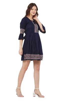 PAVONINE Navy Blue Color Rayon Fabric Printed Short Midi 3