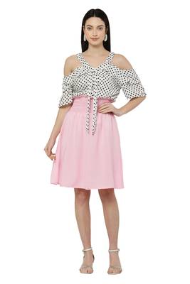 PAVONINE Light Pink Color Off-Shoulder Cut Midi 1
