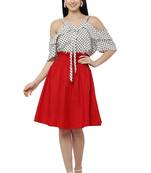 PAVONINE Red Color Off-Shoulder Cut Midi