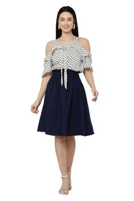 PAVONINE Navy Blue Color Off-Shoulder Cut Midi 1