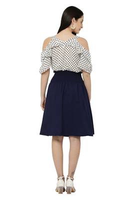 PAVONINE Navy Blue Color Off-Shoulder Cut Midi 2
