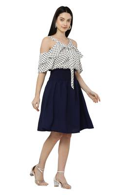 PAVONINE Navy Blue Color Off-Shoulder Cut Midi 4