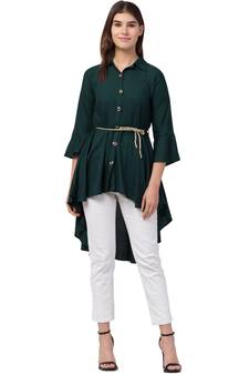 PAVONINE Bottle Green Color High-Low Midi