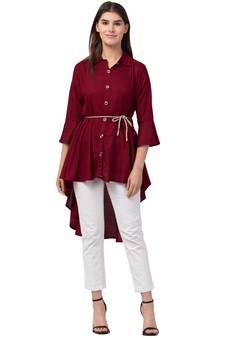 PAVONINE Maroon Color High-Low Midi