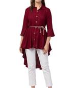 PAVONINE Maroon Color High-Low Midi