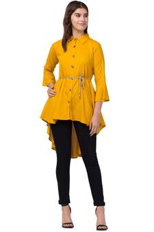PAVONINE Mustard Color High-Low Midi