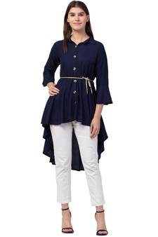PAVONINE Navy Blue Color High-Low Midi