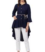 PAVONINE Navy Blue Color High-Low Midi