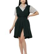 PAVONINE Bottle Green Color Shirt Style Contrast Midi