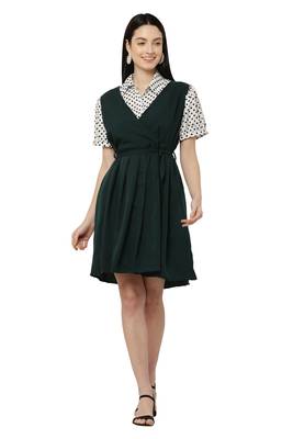 PAVONINE Bottle Green Color Shirt Style Contrast Midi 4
