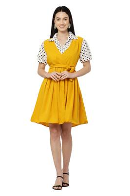 PAVONINE Mustard Color Shirt Style Contrast Midi 1