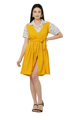PAVONINE Mustard Color Shirt Style Contrast Midi 4