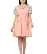 PAVONINE Peach Color Shirt Style Contrast Midi