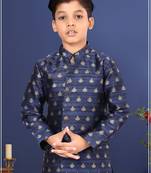 Boy's Blue Jacquard Silk Kurta Churidar Set