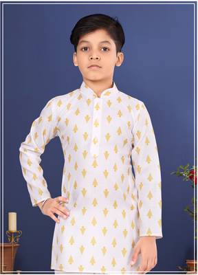 Boy's Off White Cotton Printed Kurta Churidar 1