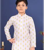 Boy's Off White Cotton Printed Kurta Churidar