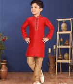 Boy's Red Color Blackberry Kurta Churidar Set