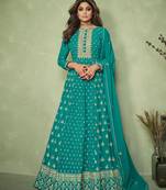 Sea-green embroidered faux georgette salwar