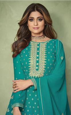 Sea-green embroidered faux georgette salwar 2