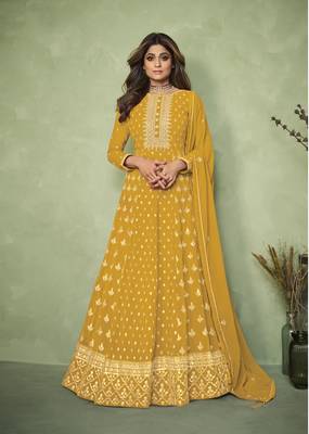 Mustard embroidered faux georgette salwar 1