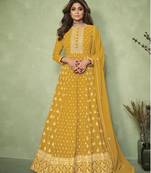 Mustard embroidered faux georgette salwar
