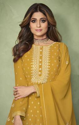 Mustard embroidered faux georgette salwar 2