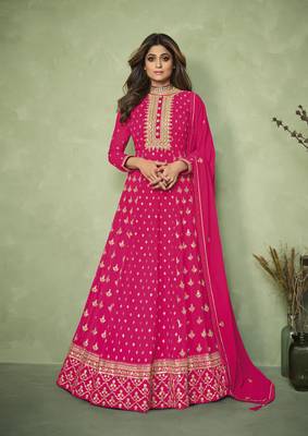 Pink embroidered faux georgette salwar 1