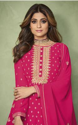Pink embroidered faux georgette salwar 2