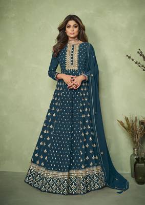Dark-teal embroidered faux georgette salwar 1