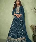 Dark-teal embroidered faux georgette salwar