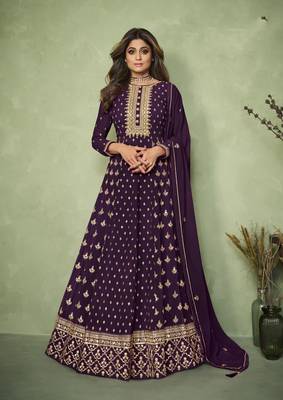 Purple embroidered faux georgette salwar 1