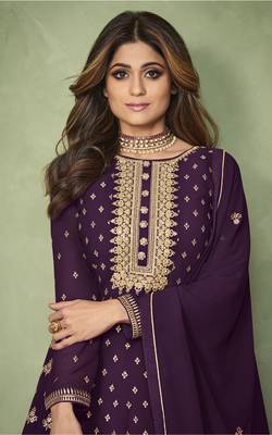 Purple embroidered faux georgette salwar 2