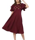 PAVONINE Maroon Color Crepe Fabric Embroidery Dress