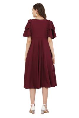 PAVONINE Maroon Color Crepe Fabric Embroidery Dress 2
